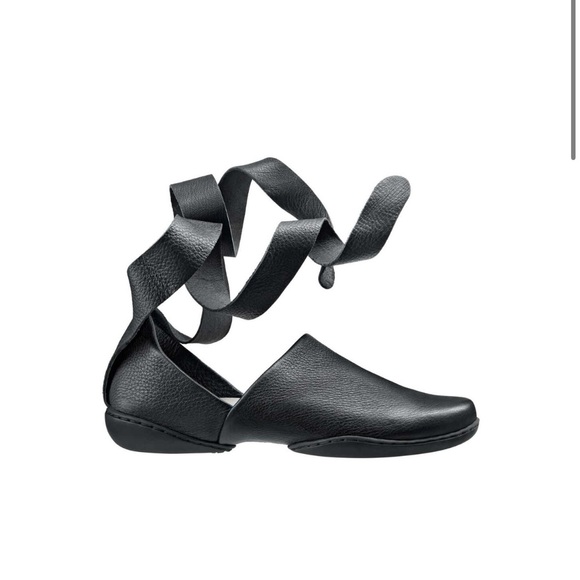 Women Trippen Black Ballerina Long Leather Straps around ankle Size 38 Germany - Picture 1 of 11